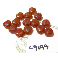 C9099 Czech Glass Shell Bead STRIATED CARNELIAN RED 8x7mm