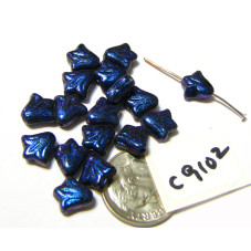 C9102 Czech Glass Lily Bead JET w/  IRIDESCENT DEEP BLUE  9mm
