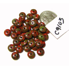 C9103 Czech Glass Rondelle CORAL RED PICASSO 4mm