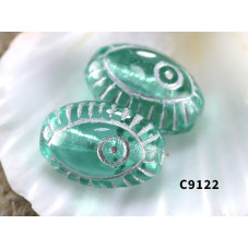 C9122 Czech Glass Bead Pressed Glass Eye Rice BLUE w/ SILVER  13x9mm