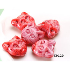 C9120 Czech Glass Kitty Cat Head Bead CINNAMON SWIRL 13x11mm