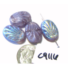 c9116 Czech Glass Bead Carved Art Deco Oval VIOLET SILK AB  12x17mm