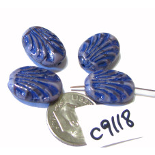 C9118 Czech Glass Bead Carved Art Deco Oval VIOLET SILK w/ INDIGO WASH   12x17mm